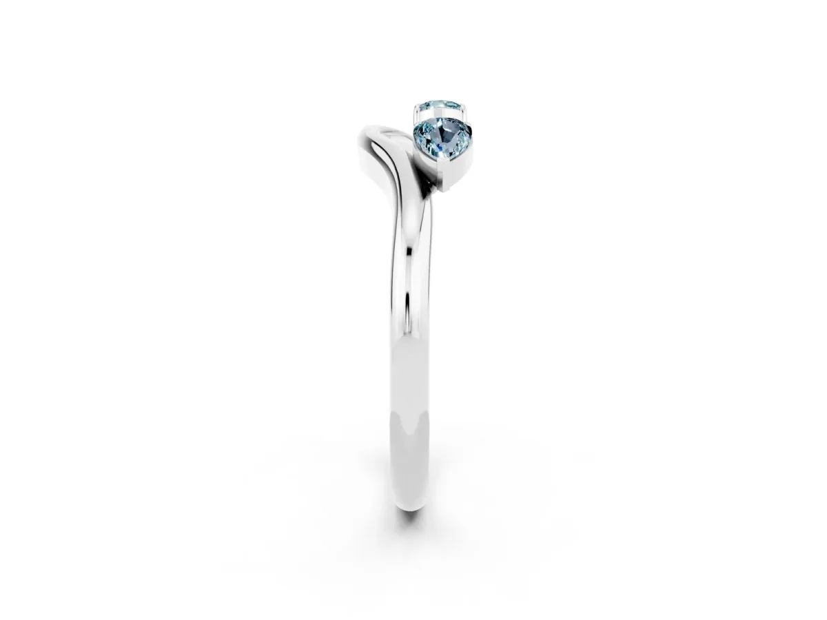 Pear Cut Aquamarine Two-Stone Open Band Ring with Prong Setting Silver