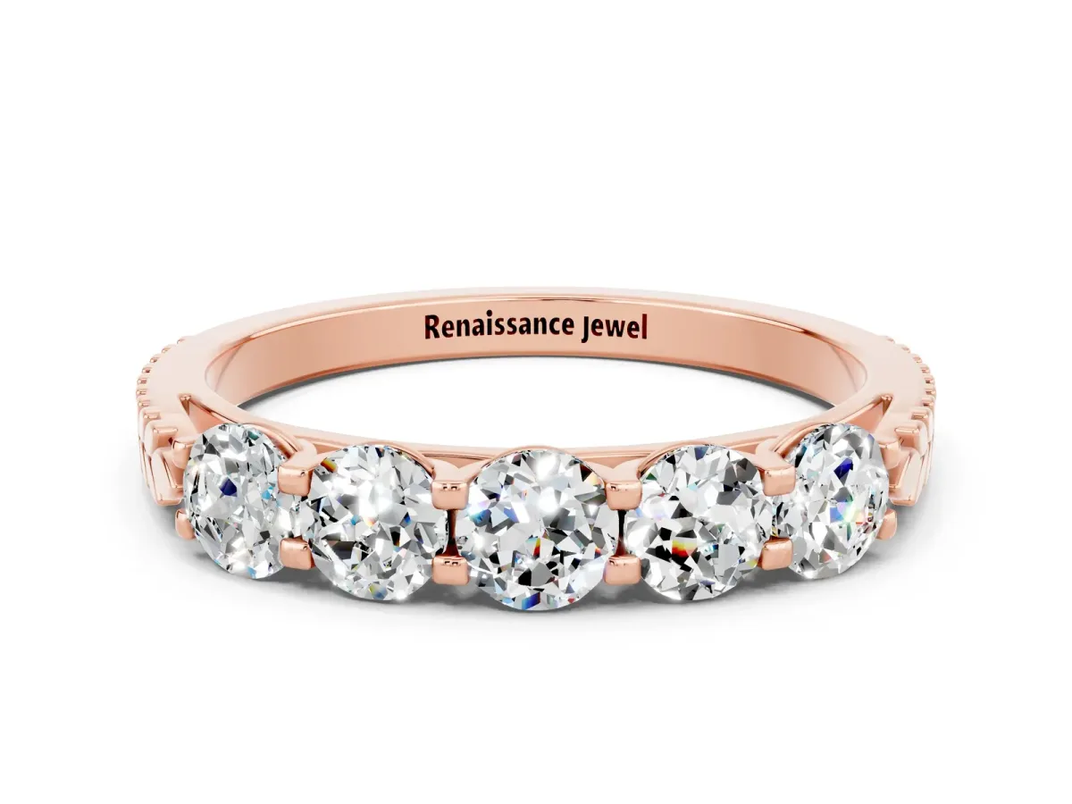 Five-Stone Round Moissanite Prong-Set Band Rose gold