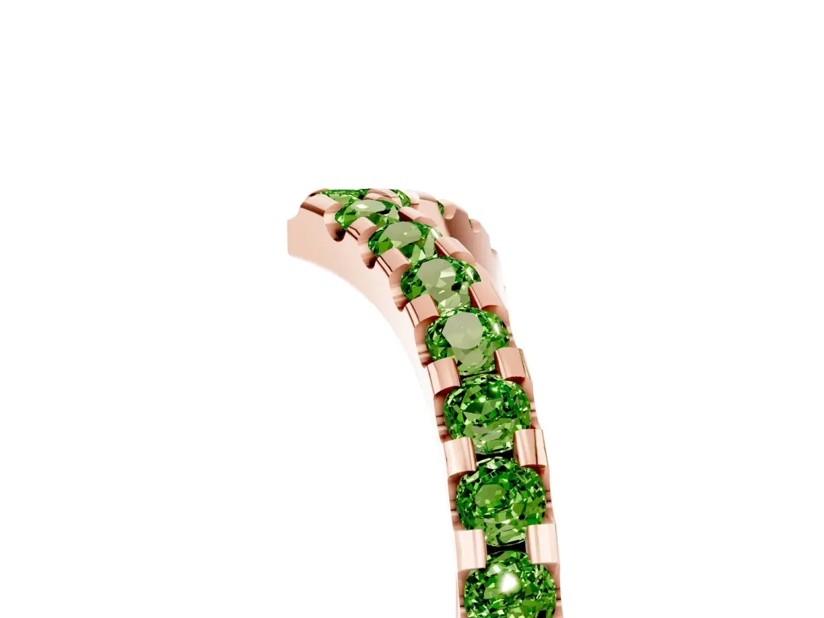 Pavé Round Peridot Chevron Band with Shared Prong Setting Rose gold