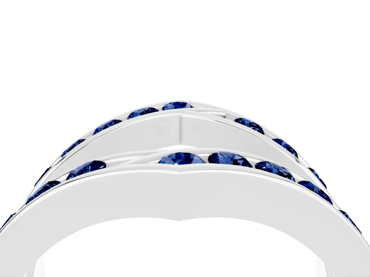 Round Blue Sapphire Channel-Set Chevron Band Platinum