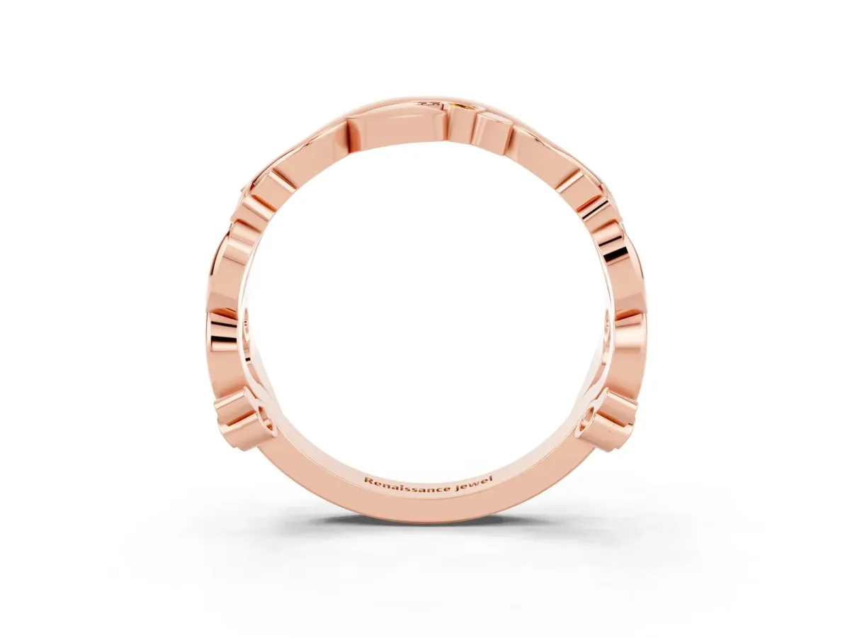 Round Citrine Leaf Eternity Band with Bezel Setting Rose gold