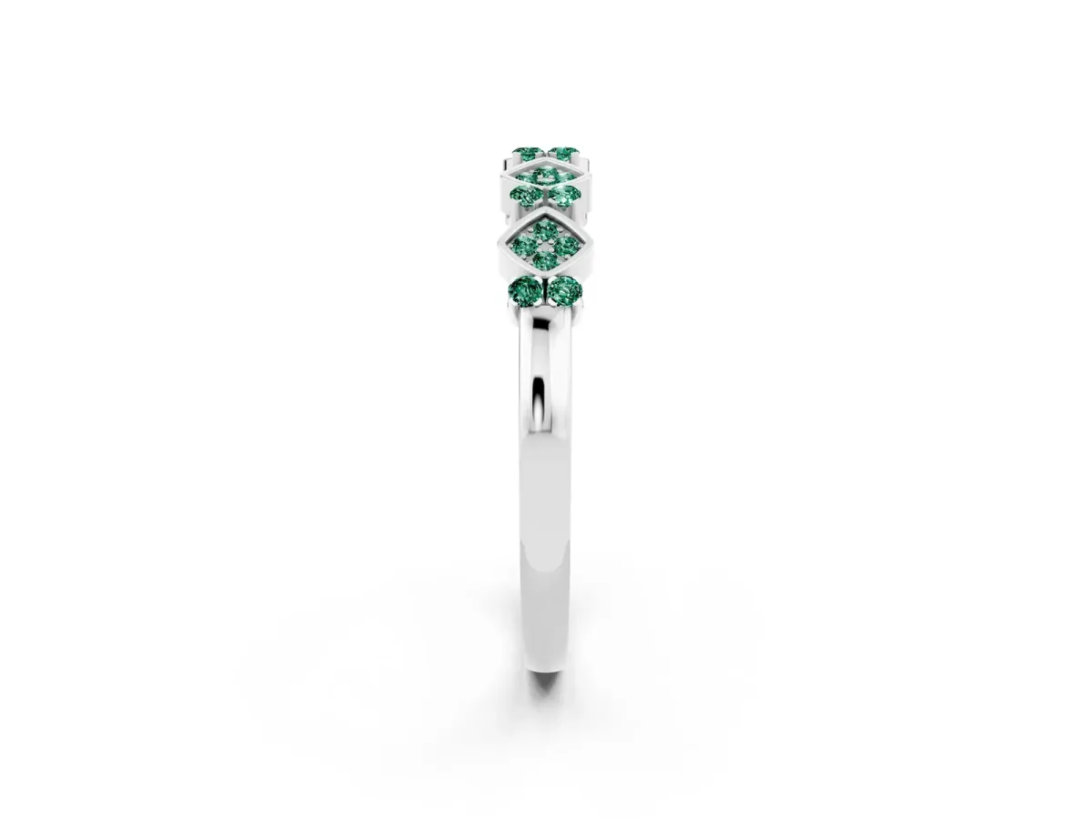 Pavé Cushion Green Sapphire Cluster Eternity Band with Prong Setting Silver