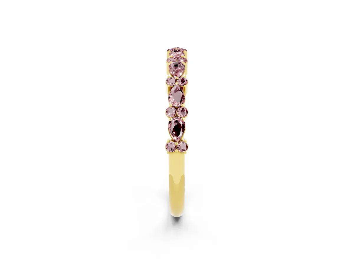 Pear and Round Morganite Wedding Band Yellow gold