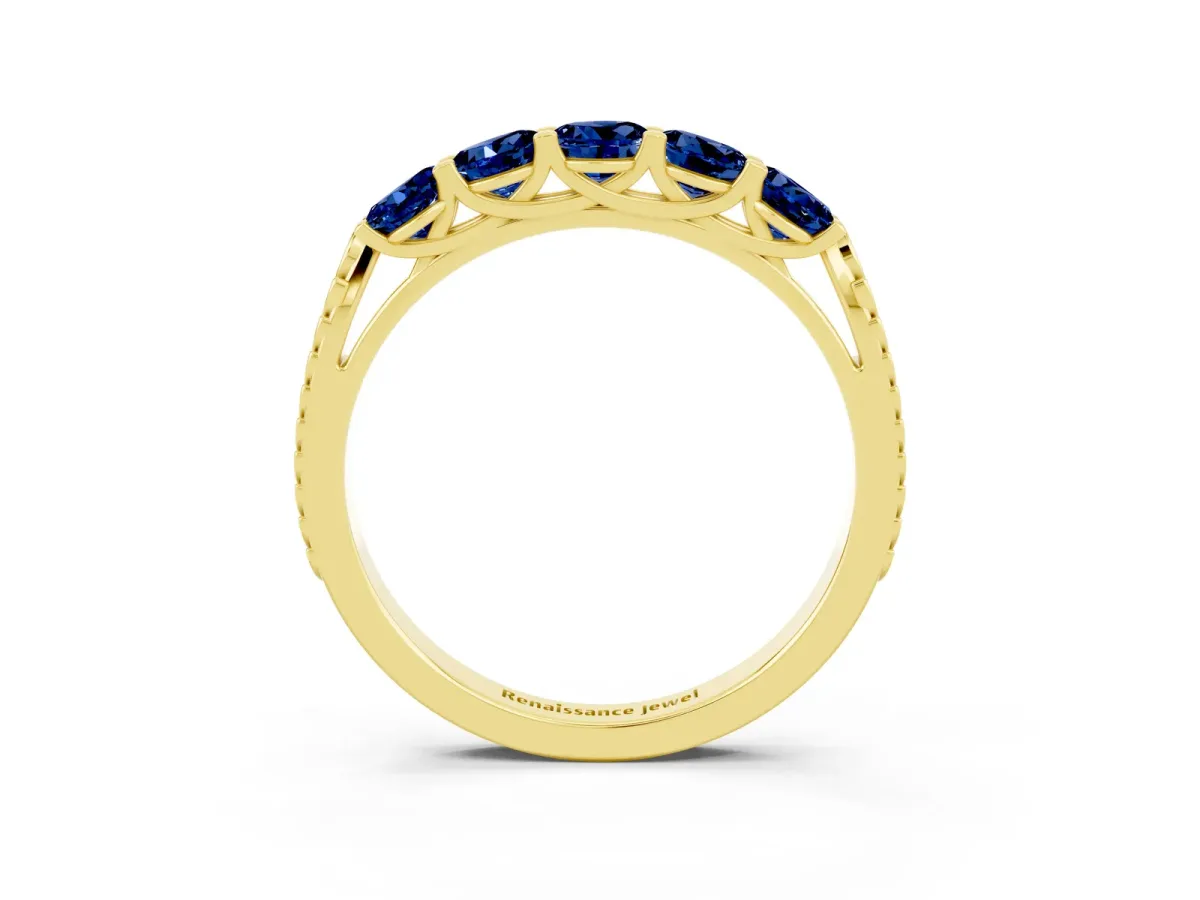 Five-Stone Round Blue Sapphire Prong-Set Band Yellow gold