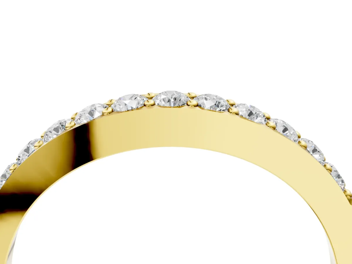 Round Diamond Curved Wedding Band with Channel Setting Yellow gold