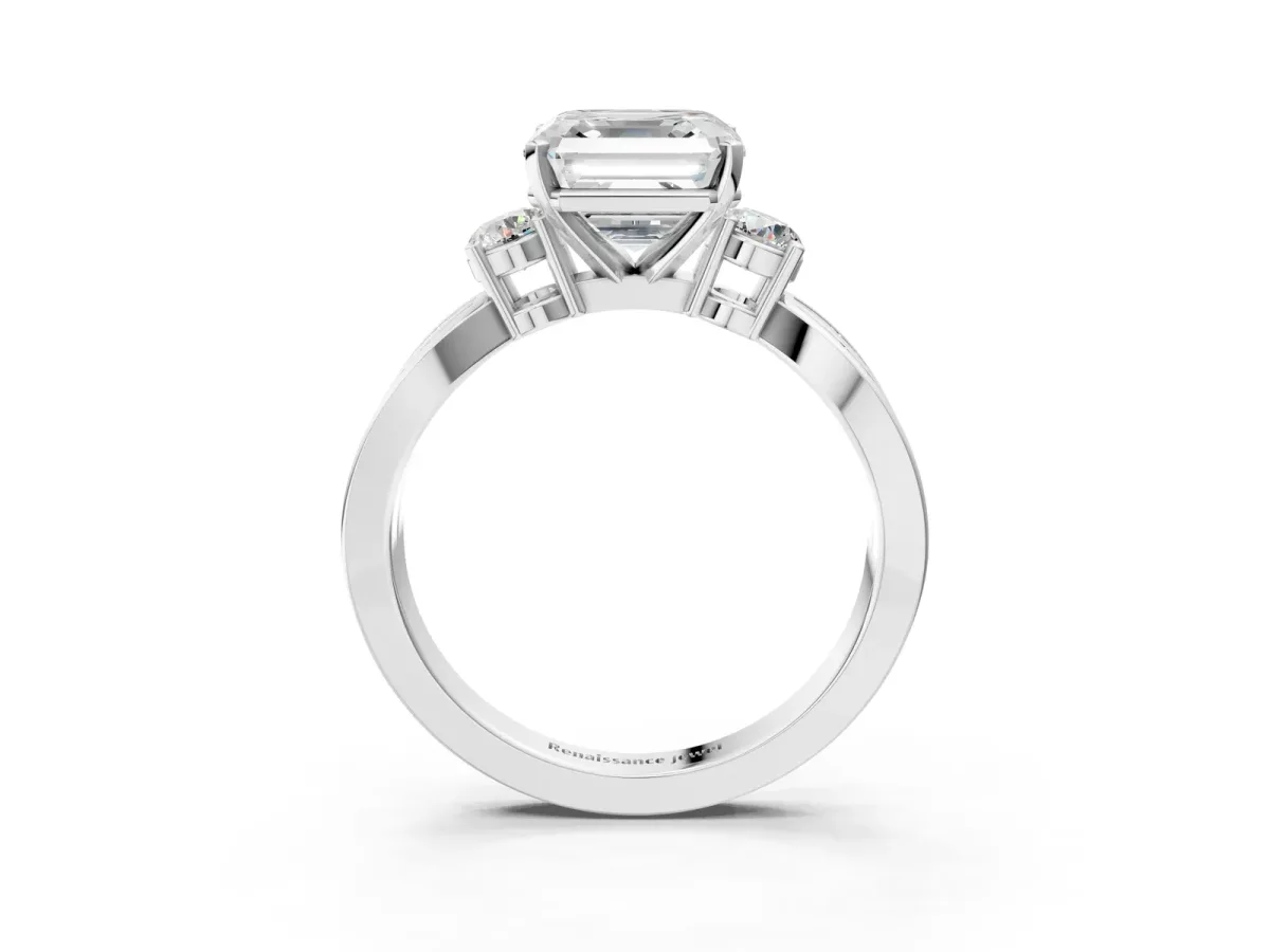 Three-Stone Asscher Cut Cut Diamond Twist Band with Prong Setting Platinum