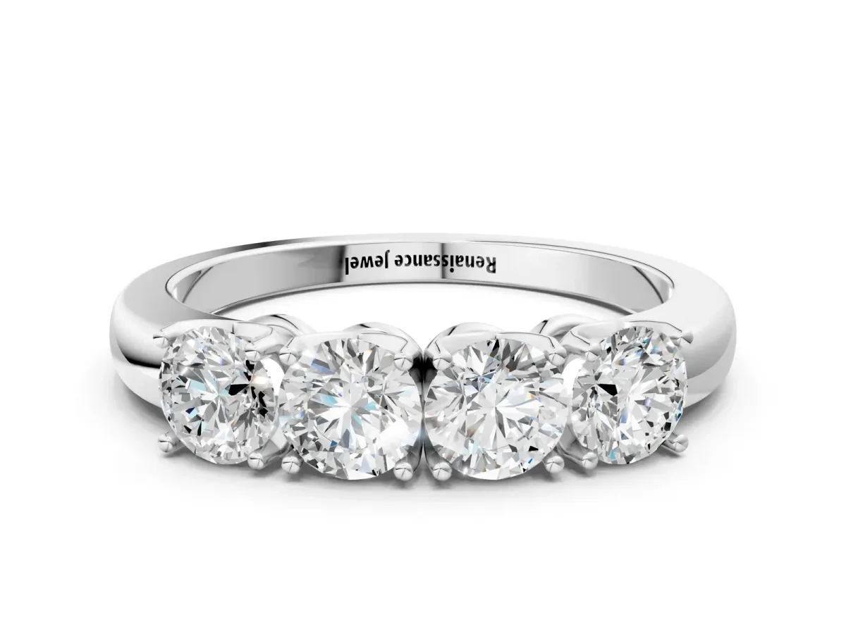 Four-Stone Round Cut Diamond Prong-Set White Gold Band Platinum