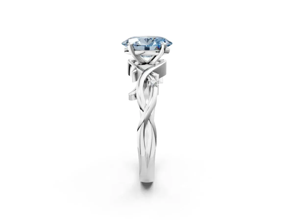 Fancy Blue Oval Cut Diamond Solitaire Ring with Twisted Band and Prong Setting Platinum
