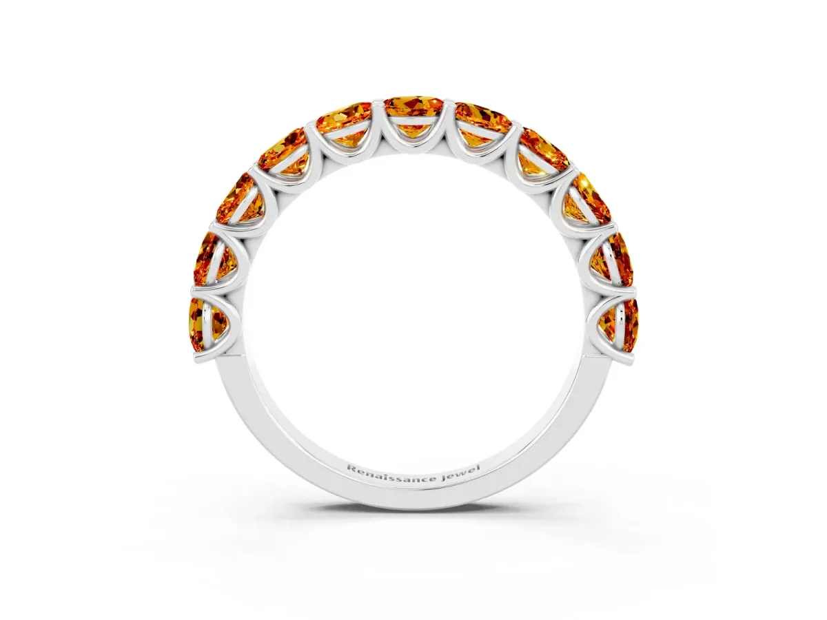 Round Citrine Shared Prong Eternity Band White gold