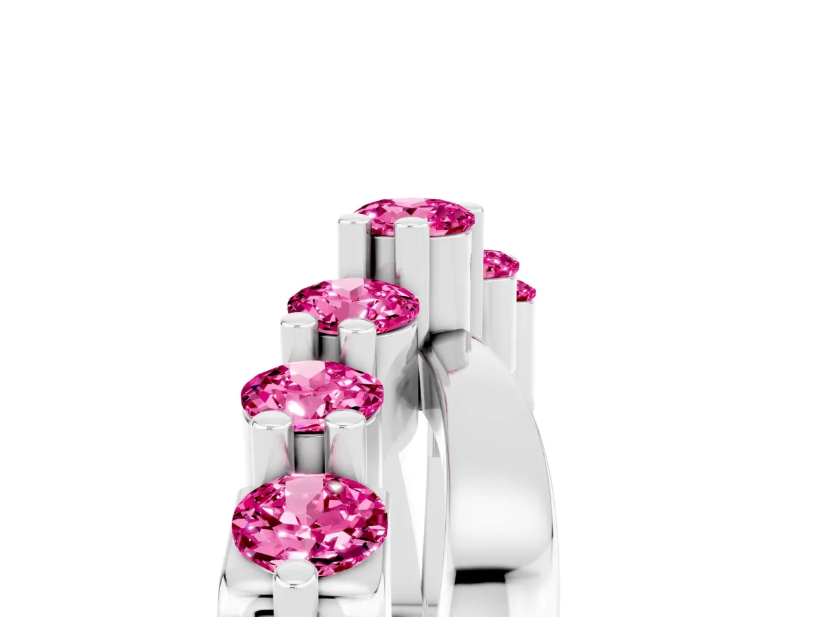 Round Pink Sapphire Prong-Set Crossover Band Platinum