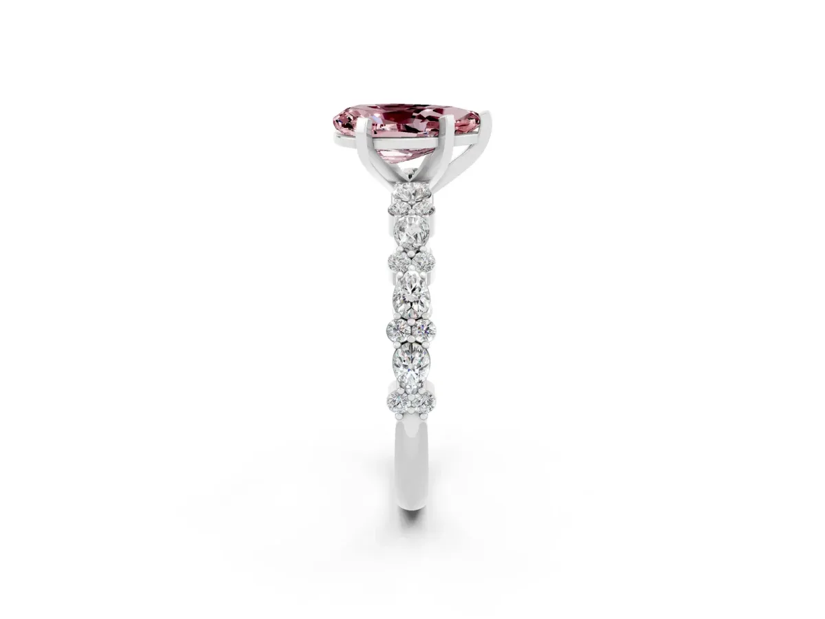 Pear Cut Morganite Side Stone Solitaire Ring with Round and Four-Prong Setting White gold