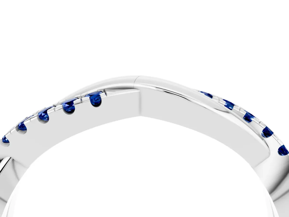 Round Blue Sapphire Twisted Infinity Band with Prong Setting Silver