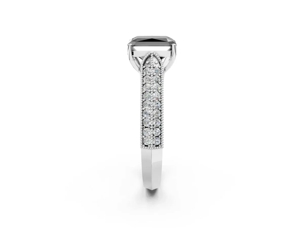 Fancy Black Radiant Cut Cut Pave Split Shank Engagement Ring with Four-Prong Setting Platinum