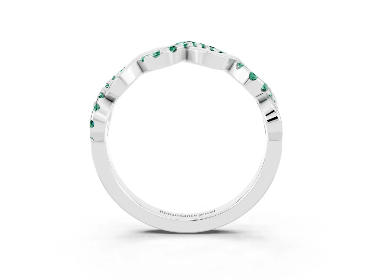 Twist Infinity Round Green Sapphire Band with Pavé Setting White gold