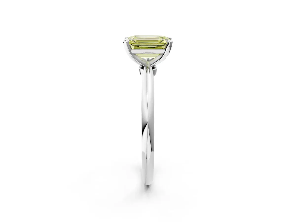 Fancy Yellow Emerald Cut Diamond Solitaire Ring with Six-Prong Setting and Classic Band Platinum