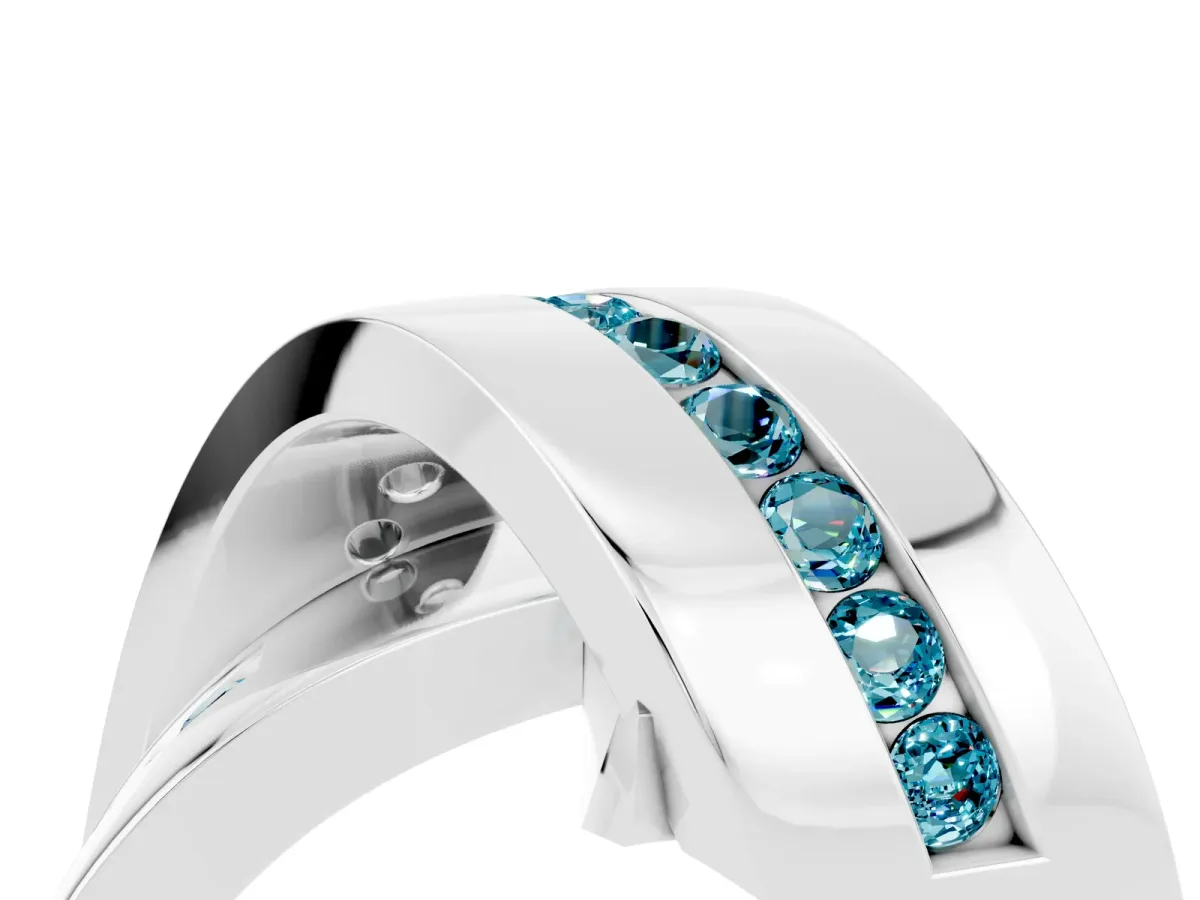 Pavé Round Blue Topaz Crossover Band with Channel Setting Silver