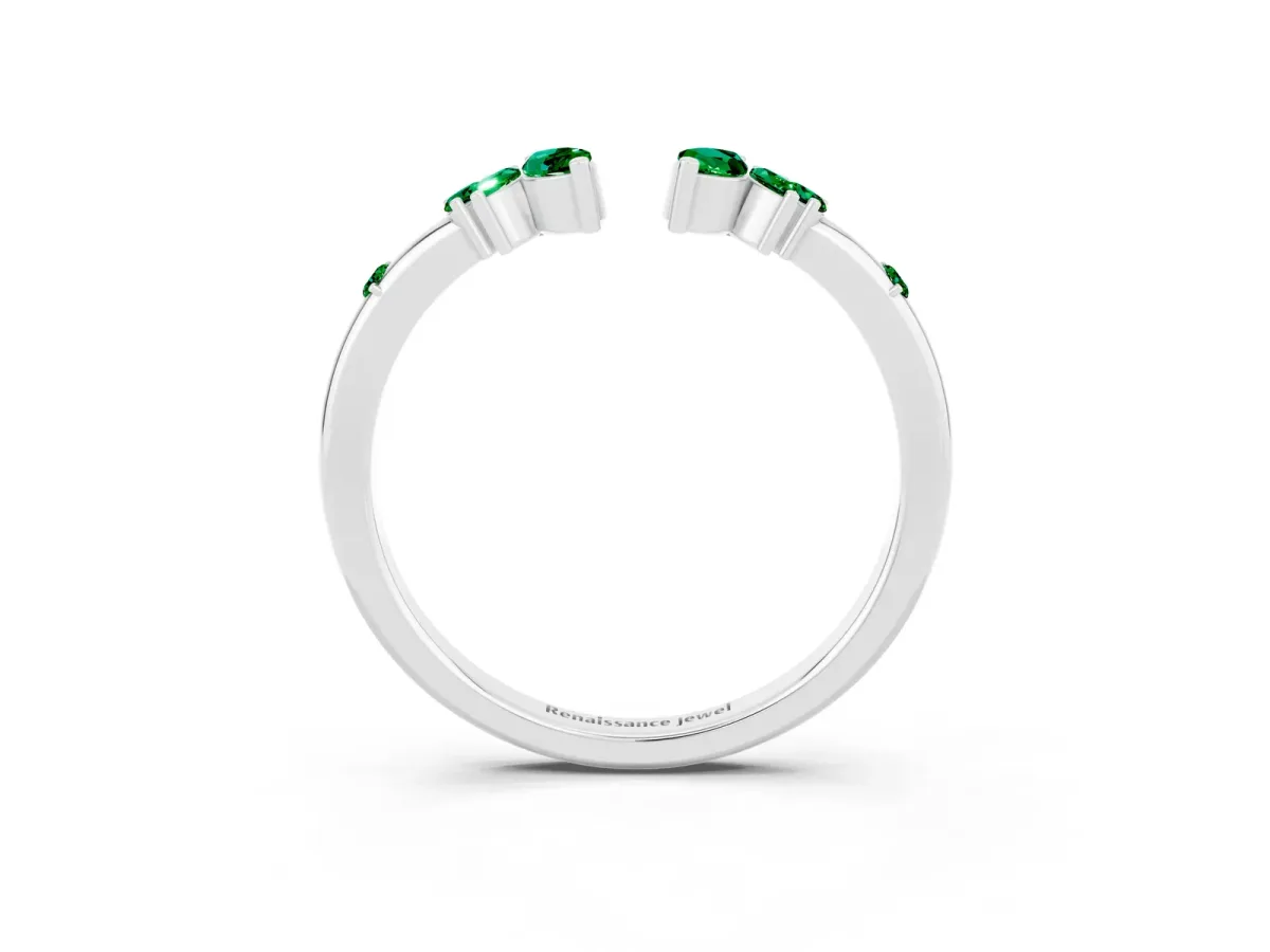 Open Marquise Cluster Emerald Band with Prong Setting Silver