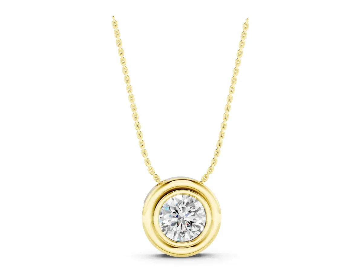 Bezel Round Diamond Pendant Yellow gold