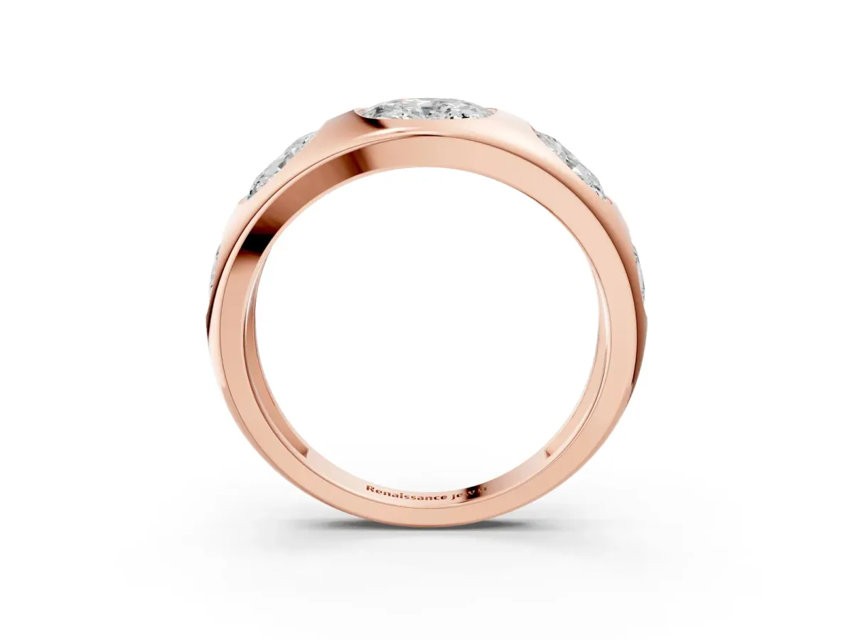 Graduated Cushion Diamond Five-Stone Mens Band Rose gold
