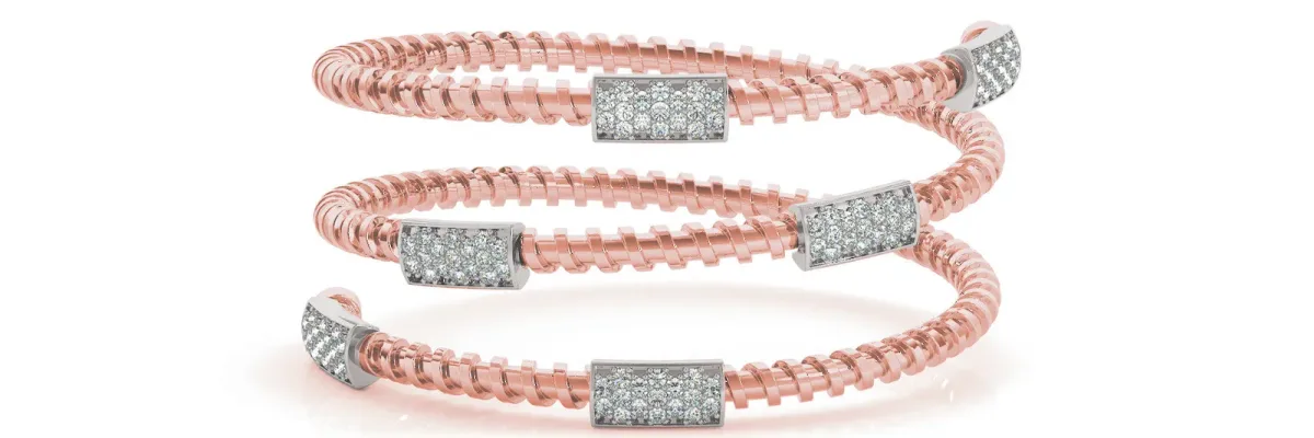Pavé Round-Cut Diamond Coil Bracelet with Bezel Setting Rose gold