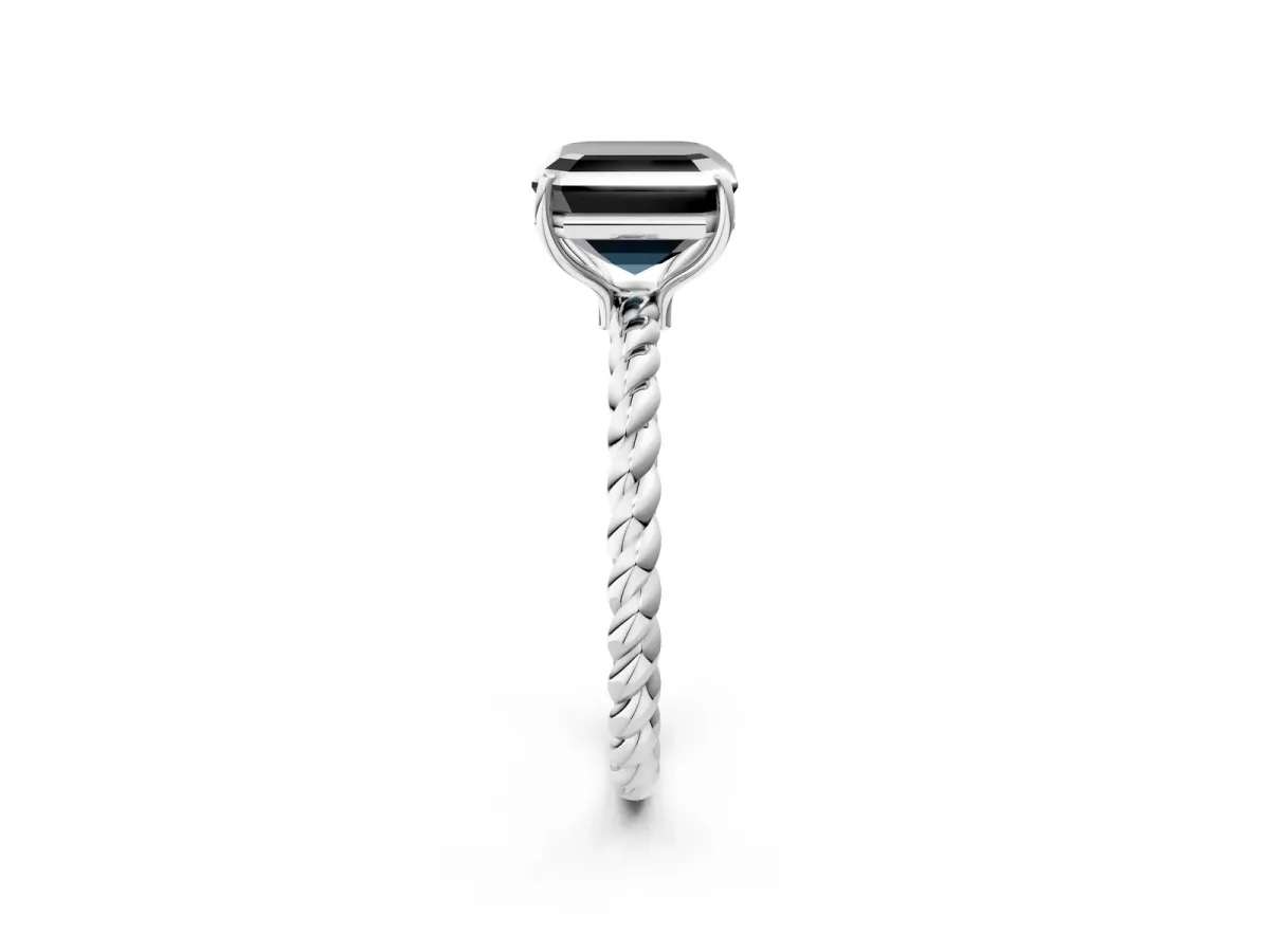 Fancy Black Asscher Cut Solitaire Twisted Band 4-Prong Ring Platinum