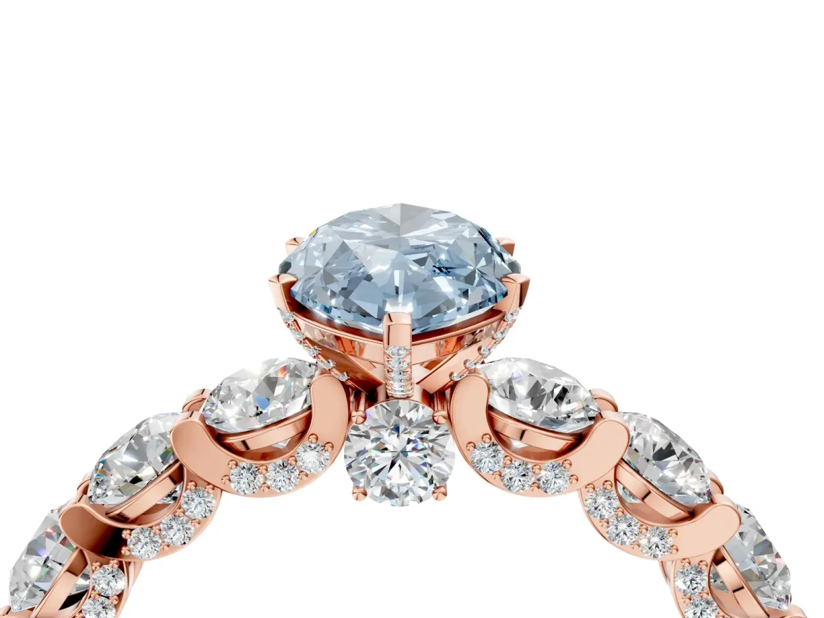 Fancy Blue Marquise Cut Diamond Side Stone Engagement Ring with Four-Prong Setting Rose gold
