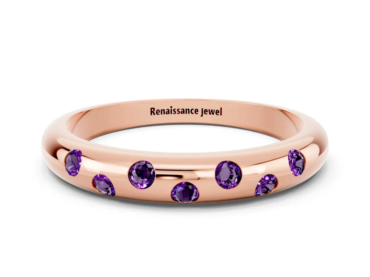 Round Amethyst Flush-Set Comfort Fit Band Rose gold