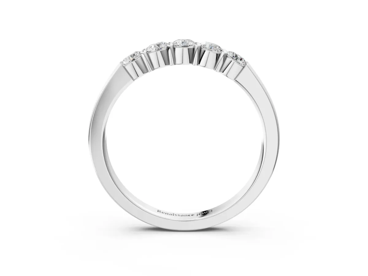 Five-Stone Round Diamond Channel Set Band with Shared Prong Setting Silver