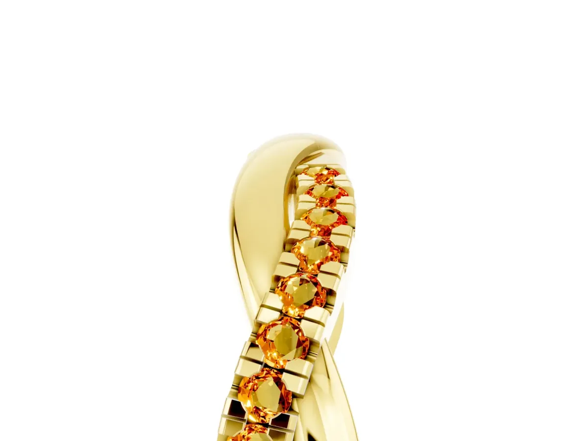 Round Citrine Twisted Infinity Band with Prong Setting Yellow gold