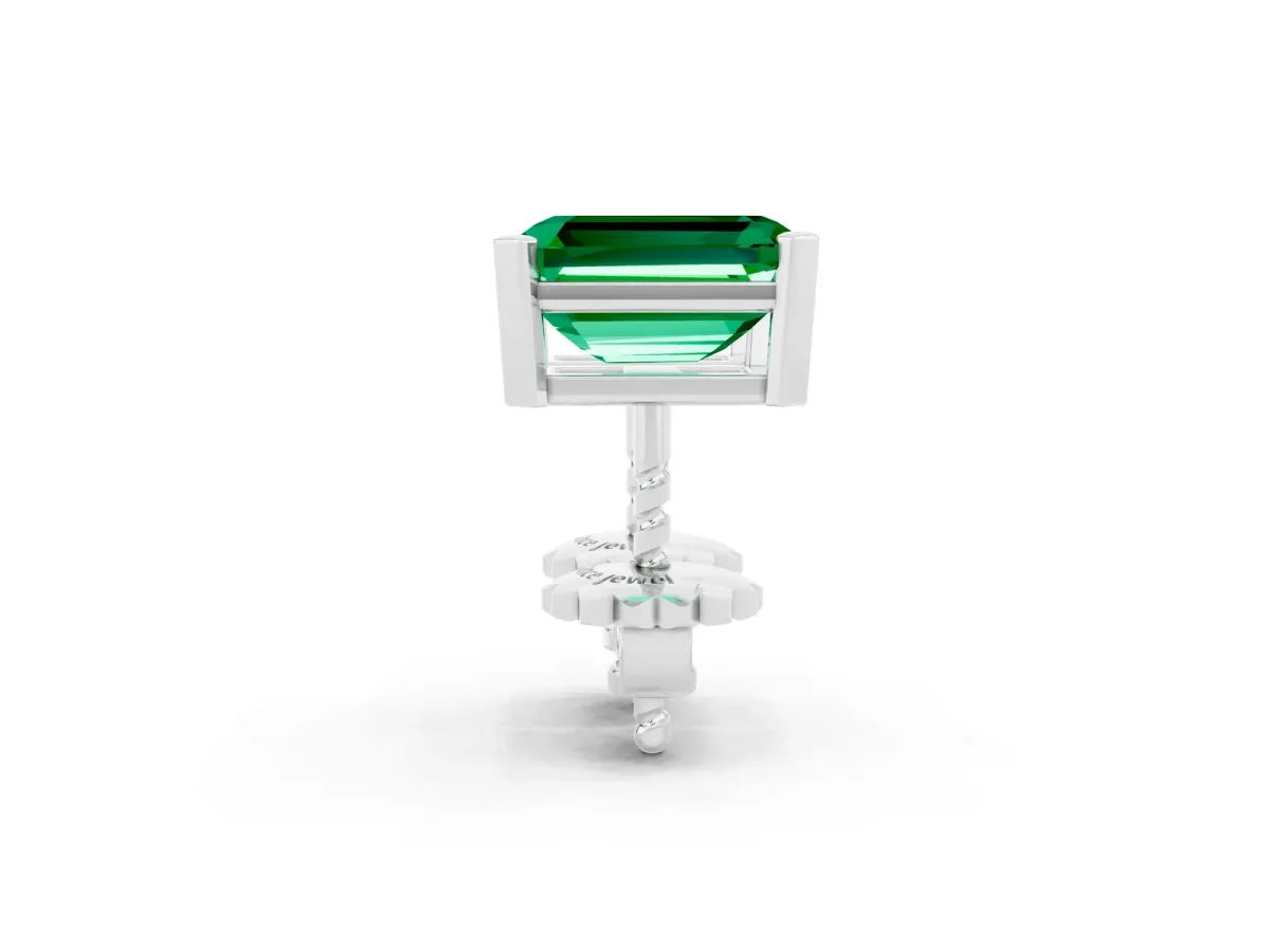 Emerald Cut Emerald Stud Earrings Silver