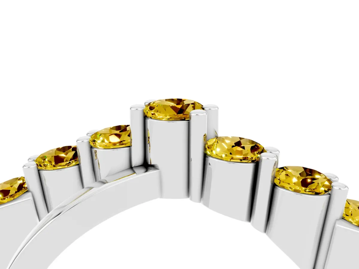 Round Yellow Sapphire Prong-Set Crossover Band White gold