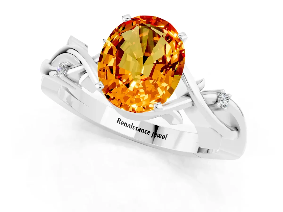 Oval Cut Citrine Solitaire Ring with Twisted Band and Prong Setting Silver