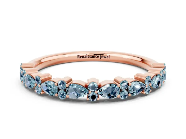 Pear and Round Aquamarine Wedding Band Rose gold