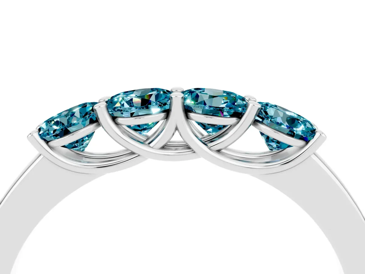 Four-Stone Round Blue Topaz Prong-Set Band Silver
