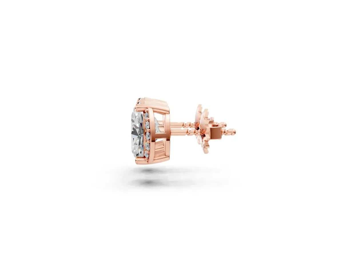Oval Diamond Half Halo Stud Earrings Rose gold