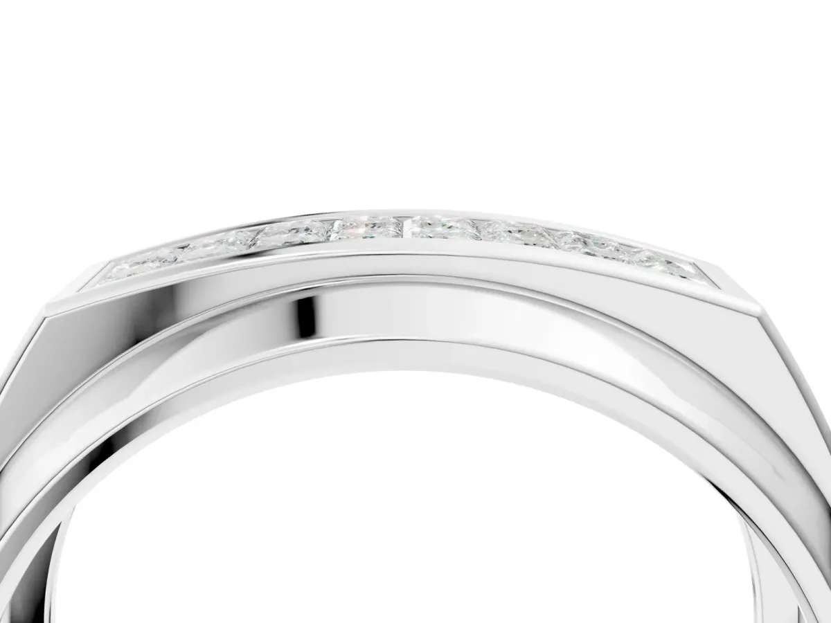 Princess Diamond Pavé Panel Mens Band Silver