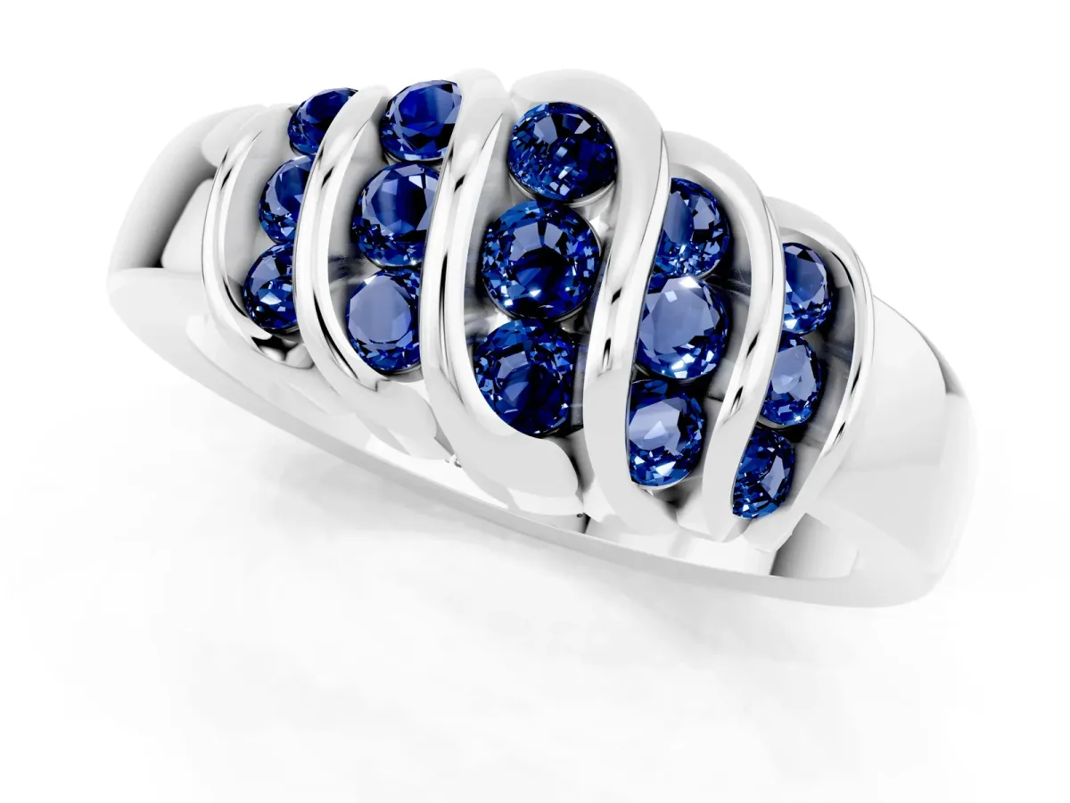 Round Blue Sapphire Multi-Row Crossover Band White gold