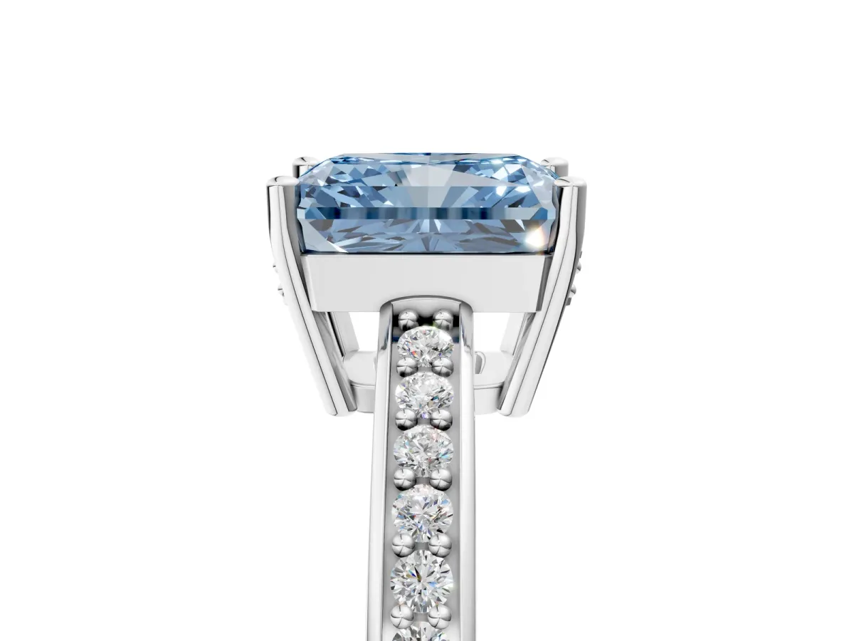 Fancy Blue Radiant Cut Solitaire Pavé Band Prong Setting Ring Platinum