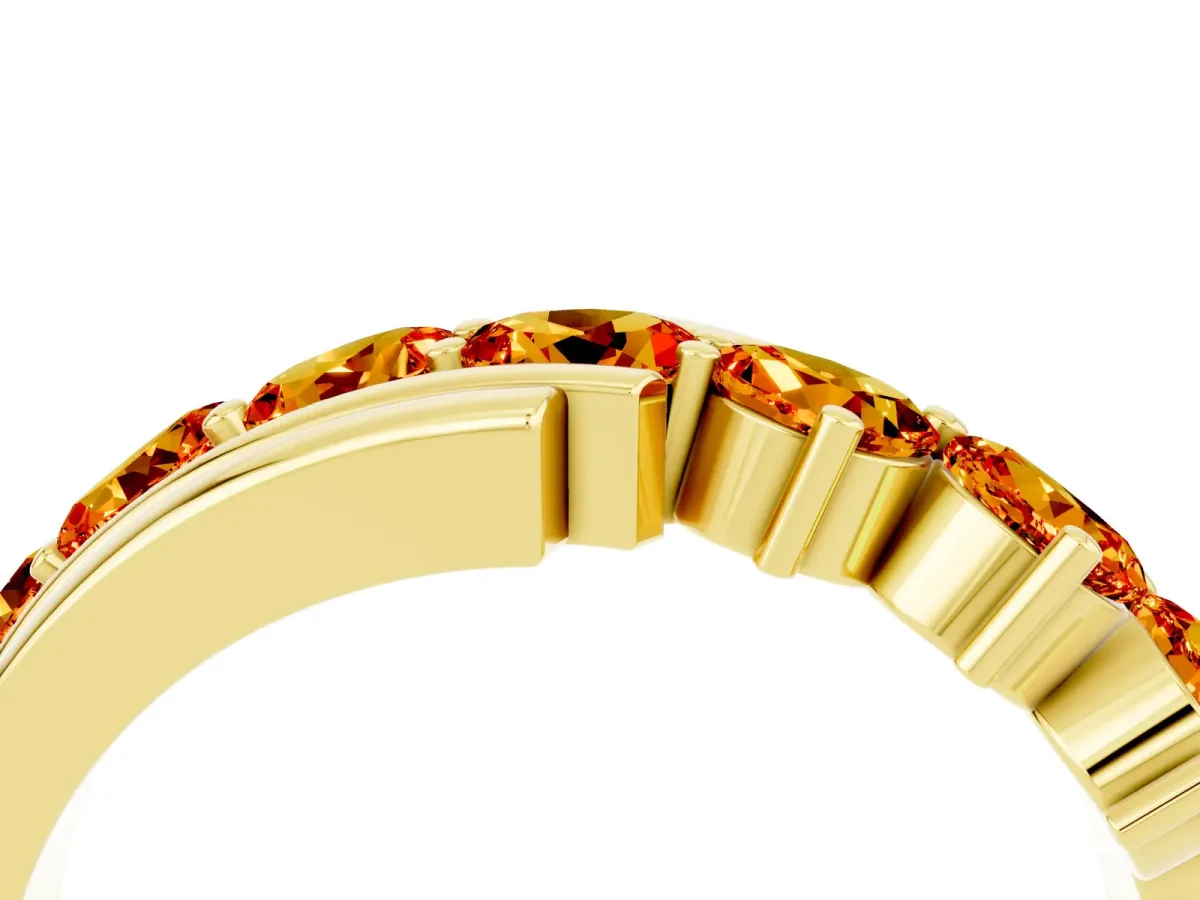 Round Citrine Wave Band with Channel and Shared Prong Setting Yellow gold