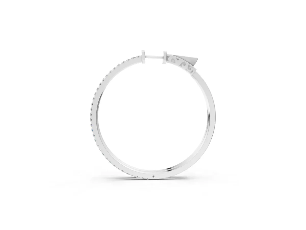 Pavé Round Diamond Hoop Earrings with Hinged Snap Closure White gold