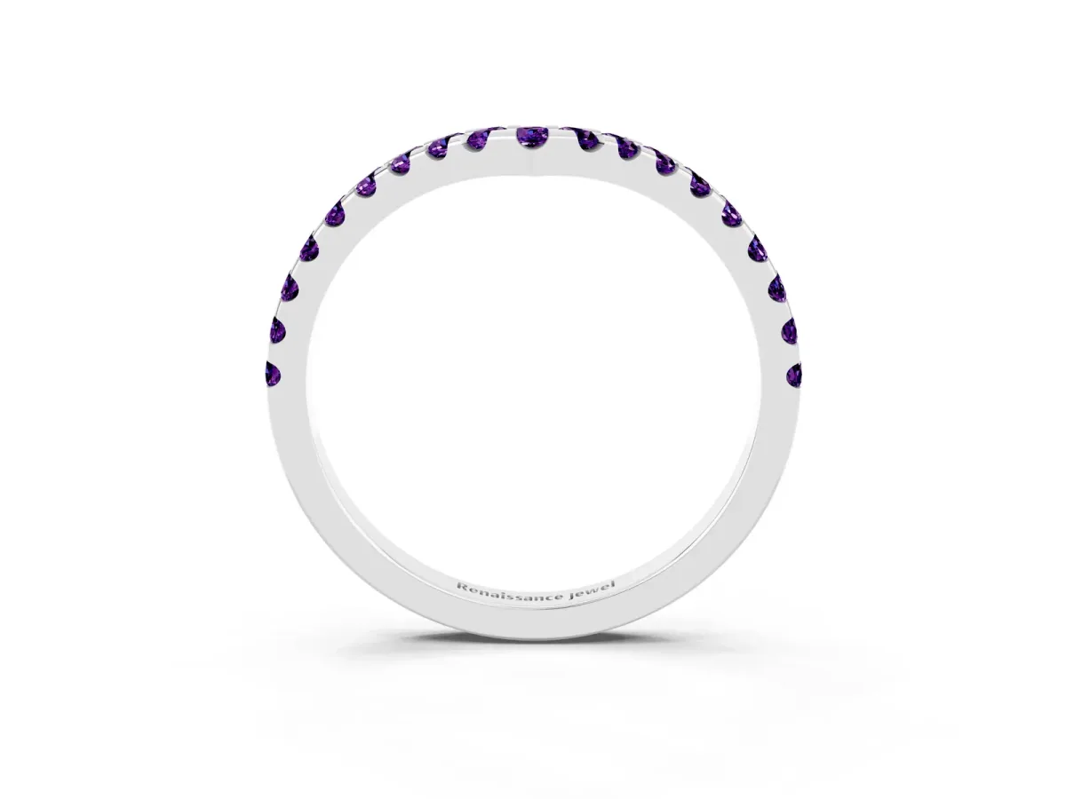 Pavé Round Amethyst Chevron Band with Shared Prong Setting Silver