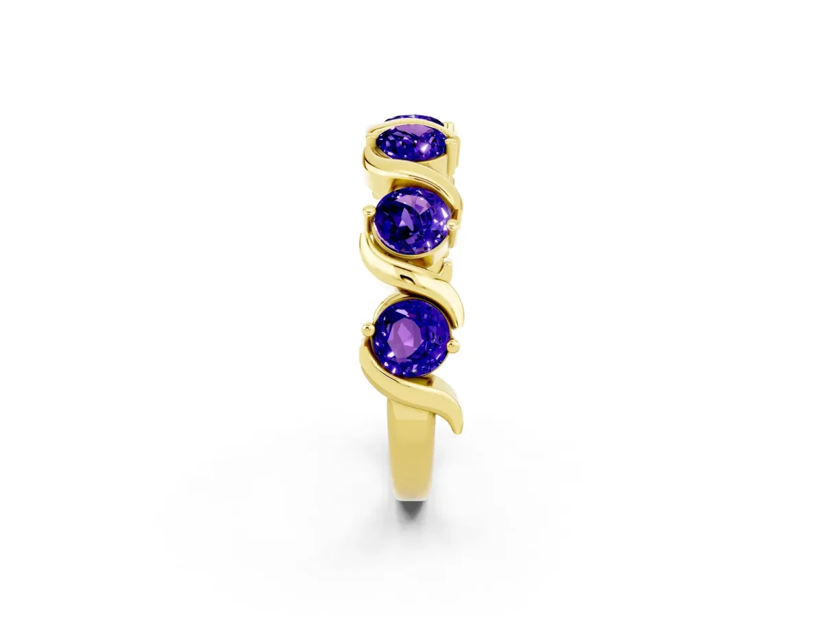 Six-Stone Round Tanzanite Wave Band with Shared Prong Setting Yellow gold
