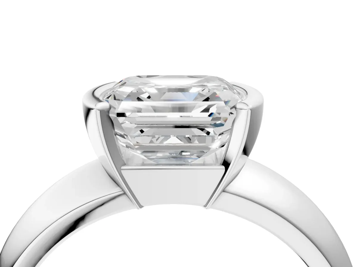 Asscher Cut Solitaire Tension Set Diamond Ring with Wide Band Platinum