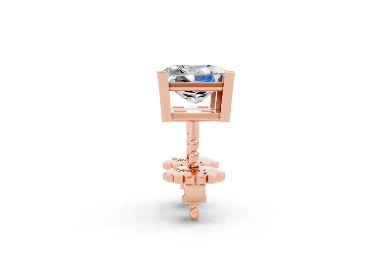 Princess Cut Moissanite Stud Earrings Rose gold