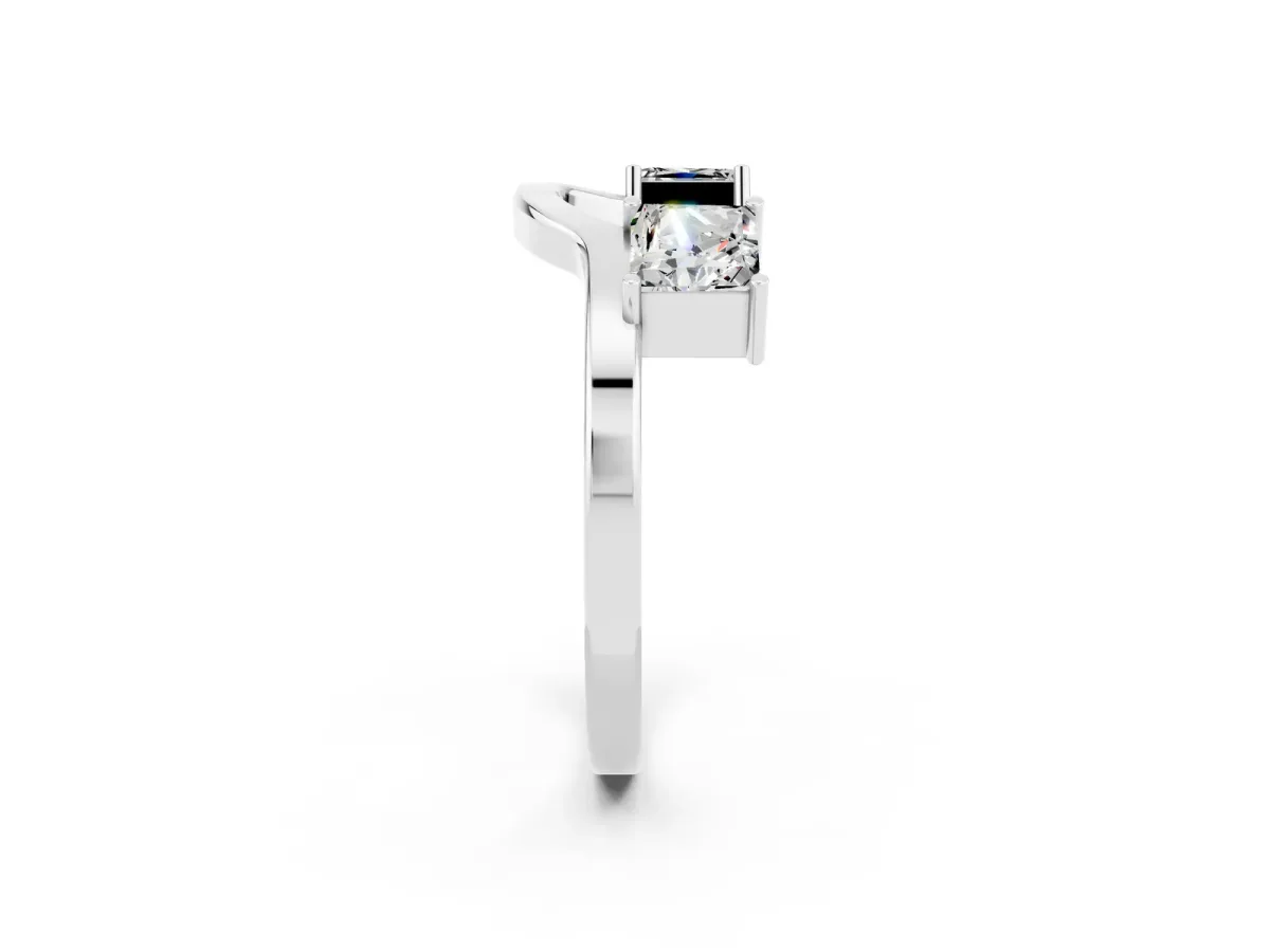 Princess Cut Moissanite Two-Stone Open Band Ring with Four-Prong Setting Silver