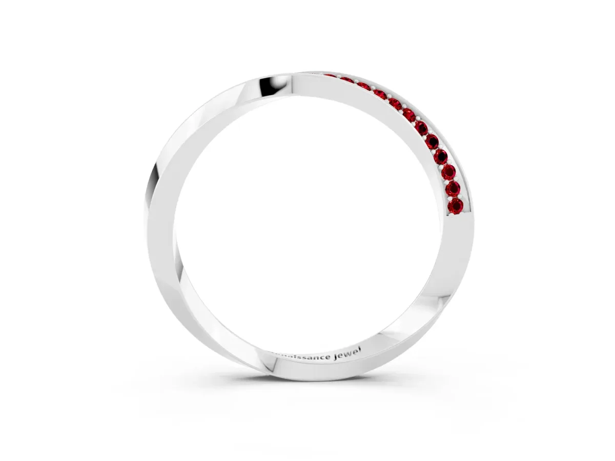 Pavé Round Ruby Twist Band White gold