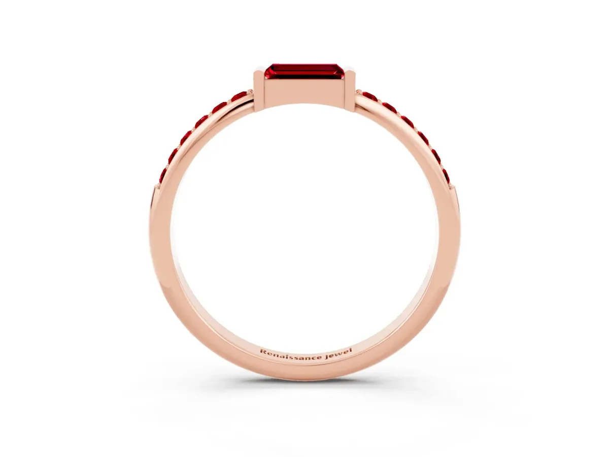 Baguette Ruby Pavé Band with Bar Setting Rose gold