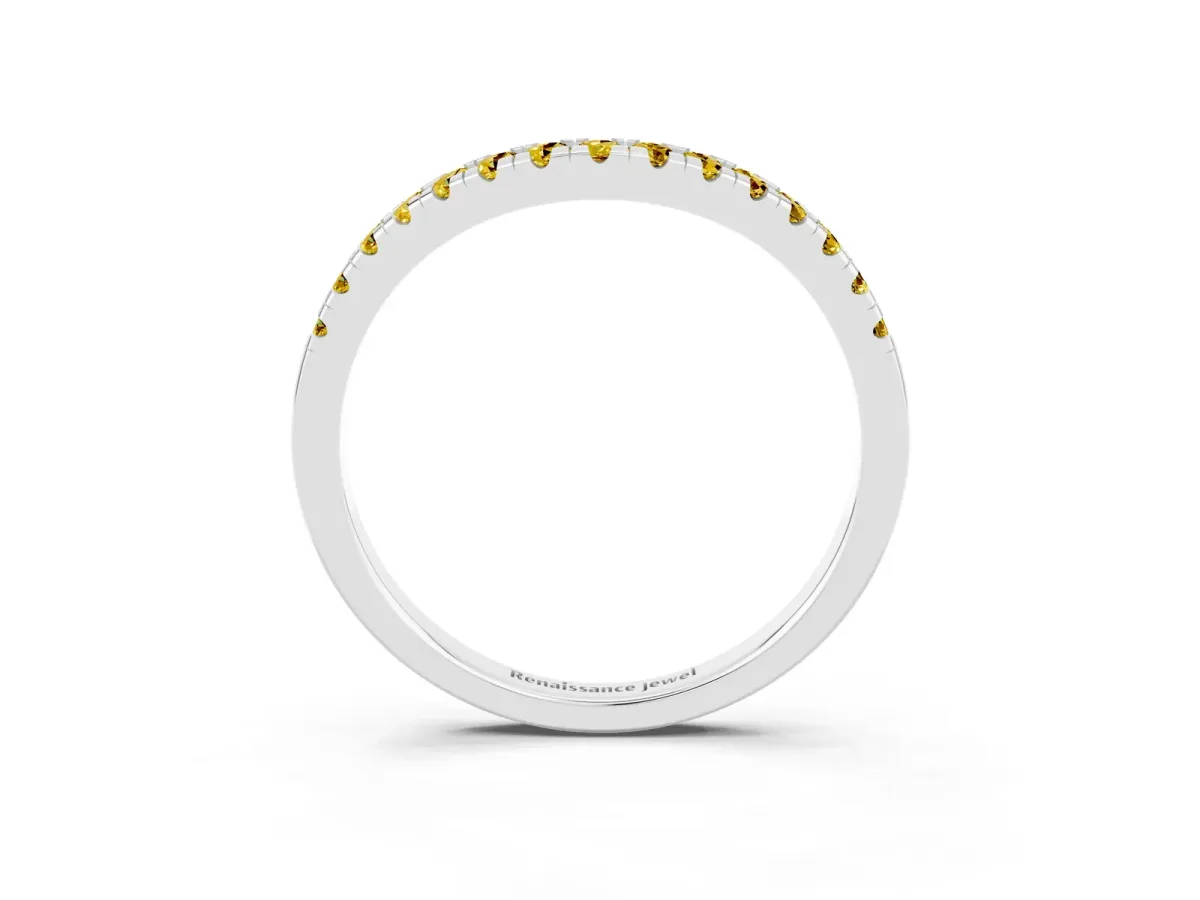 Yellow Sapphire Pavé Curved Wedding Band Silver