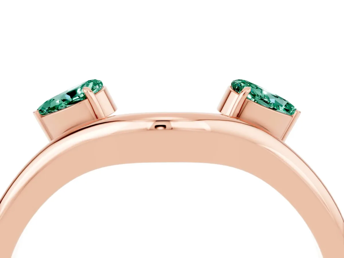 Pear Cut Green Sapphire Two-Stone Open Band Ring with Prong Setting Rose gold
