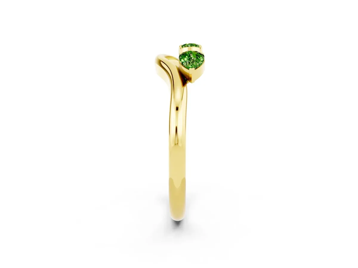 Pear Cut Peridot Two-Stone Open Band Ring with Prong Setting Yellow gold